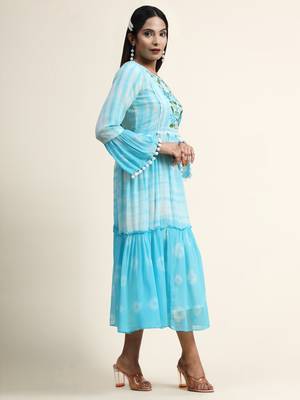 Growish Batik Print with Flower Work Midi Style Dress 2