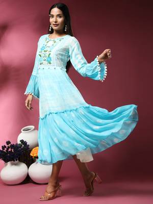 Growish Batik Print with Flower Work Midi Style Dress 5