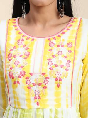 Growish Batik Print with Flower Work Midi Style Dress 4
