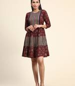 Growish Maroon Capsule Foli print Indo Western Style Dress
