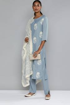 Grey embroidered silk blend salwar