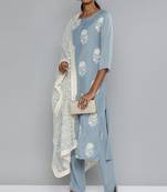 Grey embroidered silk blend salwar