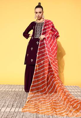 Wine embroidered georgette salwar 1