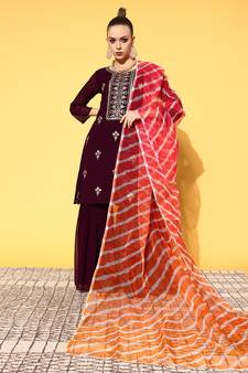 Wine embroidered georgette salwar