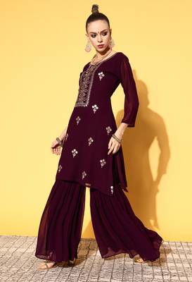 Wine embroidered georgette salwar 3
