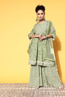 Green floral print cotton salwar
