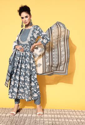 Grey floral print cotton salwar 1