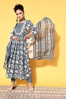 Grey floral print cotton salwar