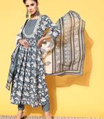Grey floral print cotton salwar