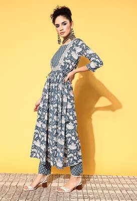 Grey floral print cotton salwar 3