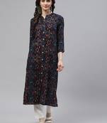 KIPEK Womens Rayon Straight Kurta (Navy Blue)