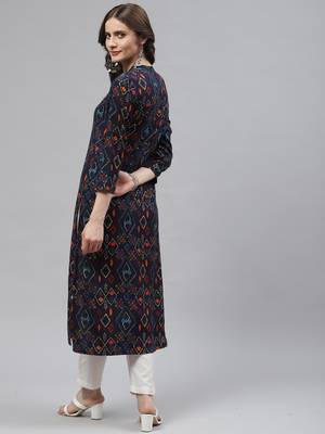 KIPEK Womens Rayon Straight Kurta (Navy Blue) 2