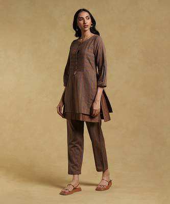 Brown Striped Kurta With Pant by RITU KUMAR 2