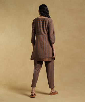 Brown Striped Kurta With Pant by RITU KUMAR 4
