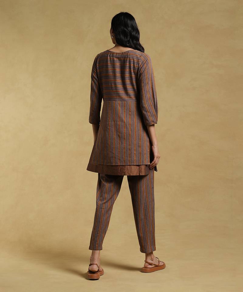 Brown Striped Kurta With Pant by RITU KUMAR