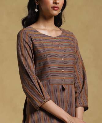 Brown Striped Kurta With Pant by RITU KUMAR 5