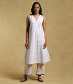 White Checkered Kurta With Palazzo by RITU KUMAR