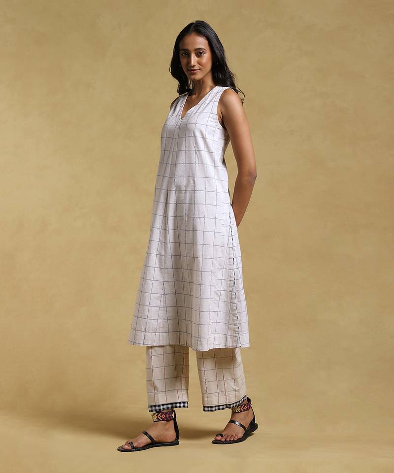 White Checkered Kurta With Palazzo by RITU KUMAR
