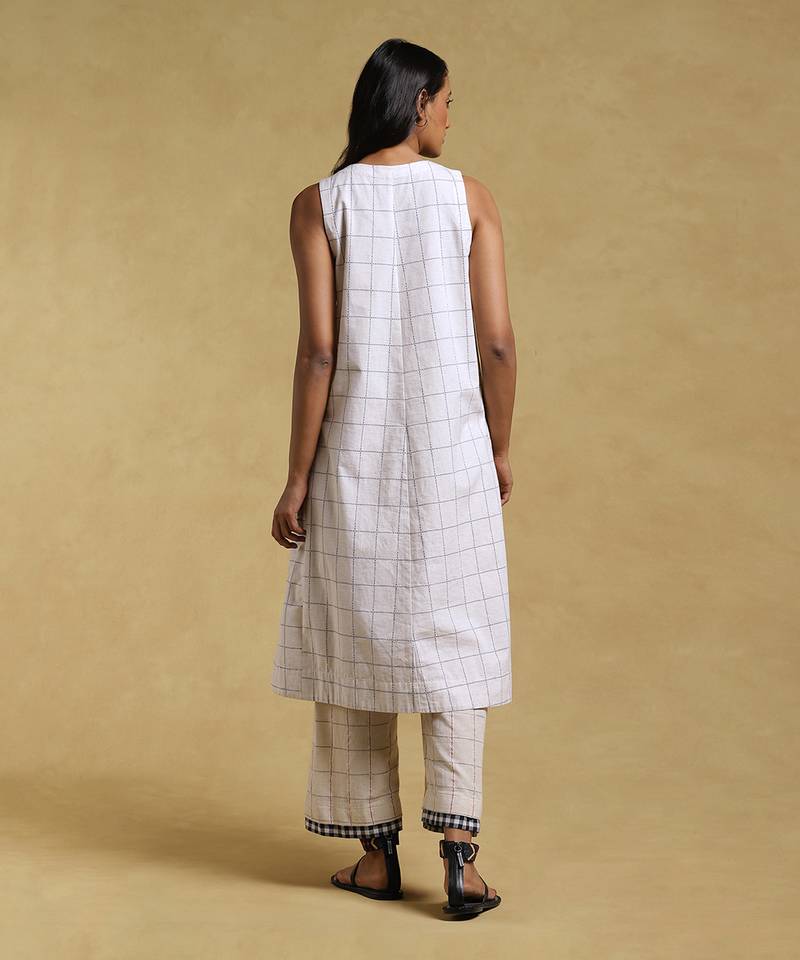 White Checkered Kurta With Palazzo by RITU KUMAR