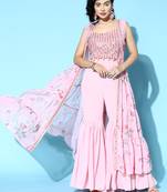 Pink embroidered georgette salwar