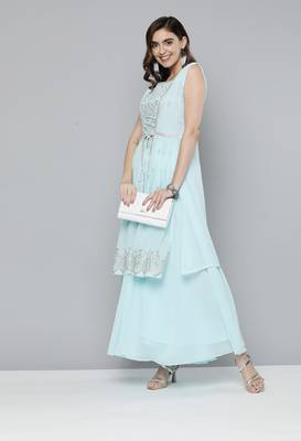 Sky-blue mirror georgette salwar 1