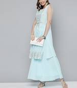Sky-blue mirror georgette salwar