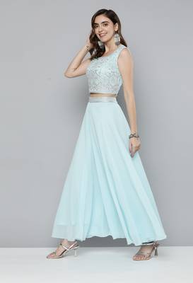 Sky-blue mirror georgette salwar 2