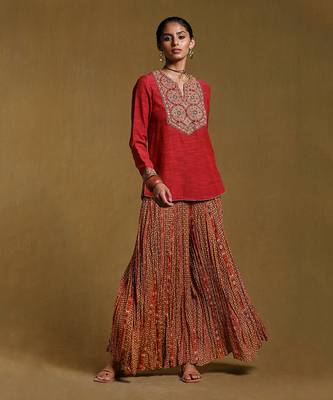Red Viscose Embroidered Palazzo Co-ord Set 1