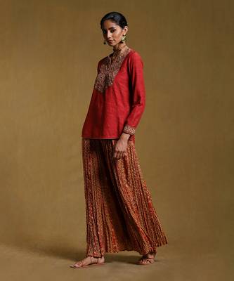 Red Viscose Embroidered Palazzo Co-ord Set 2