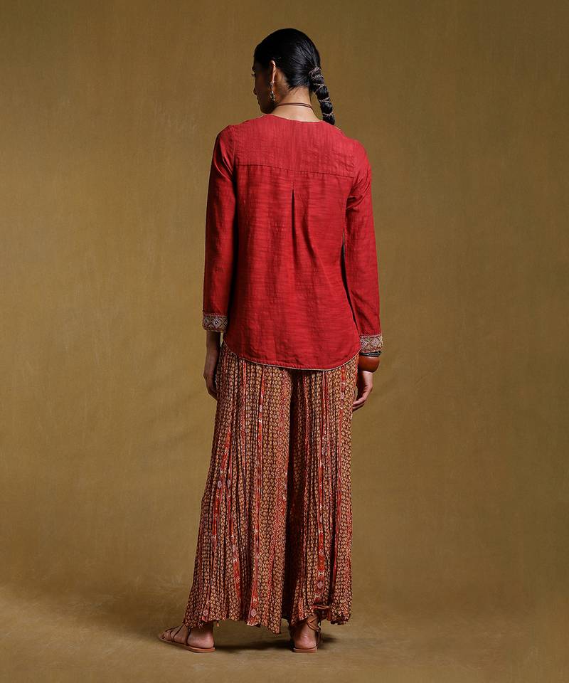 Red Viscose Embroidered Palazzo Co-ord Set