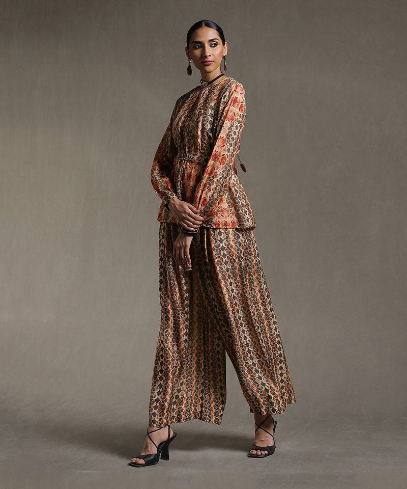 Multicolor Printed Kurti With Palazzo Co-ord Set by RITU KUMAR
