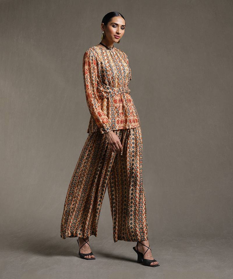 Multicolor Printed Kurti With Palazzo Co-ord Set by RITU KUMAR