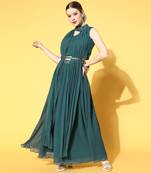 Teal-green plain georgette salwar