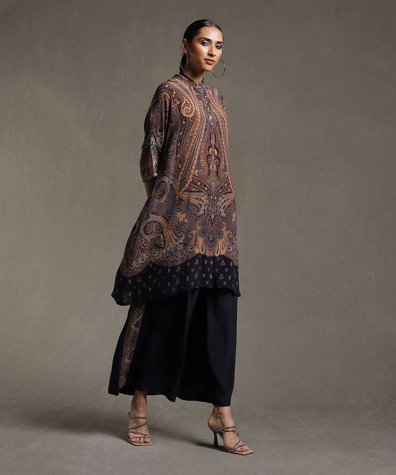 Indigo Printed Kurta With Palazzo by RITU KUMAR