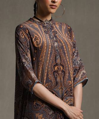 Indigo Printed Kurta With Palazzo by RITU KUMAR 5