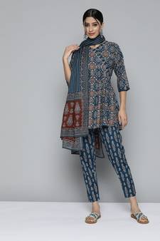 Navy-blue geometric print cotton salwar