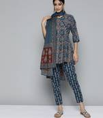 Navy-blue geometric print cotton salwar