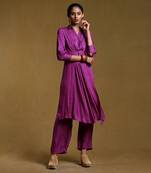 Purple Textured Kurta With Pant Set by RITU KUMAR