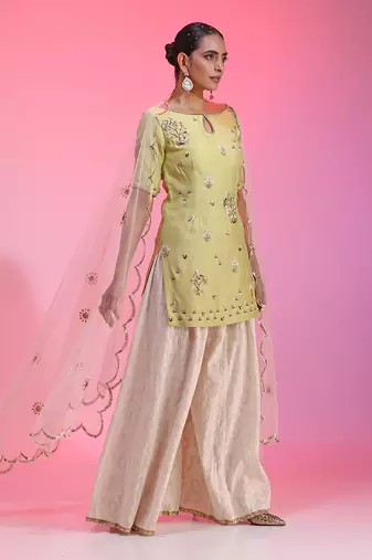 Zardozi Muqaish Green Sharara Set