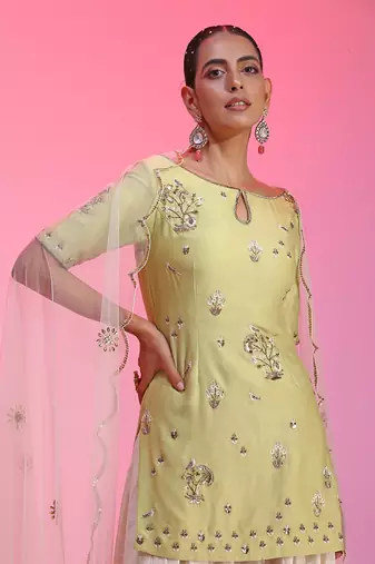 Zardozi Muqaish Green Sharara Set