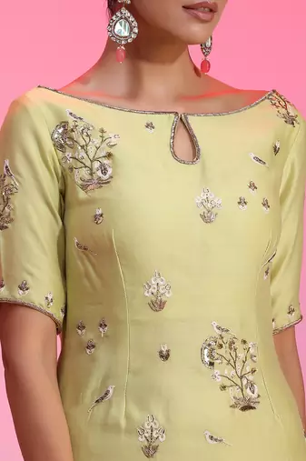 Zardozi Muqaish Green Sharara Set