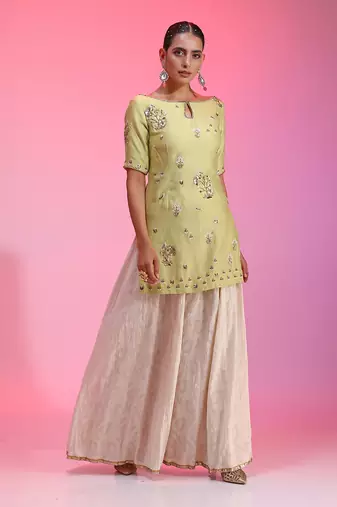 Zardozi Muqaish Green Sharara Set