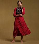 Burgundy Crinkled Dress with Embroidered Jacket by RITU KUMAR