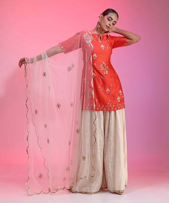Zardozi Muquaish Coral Sharara Set 1