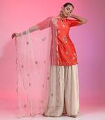 Zardozi Muquaish Coral Sharara Set