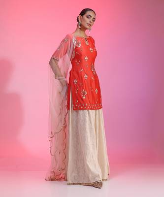 Zardozi Muquaish Coral Sharara Set 2