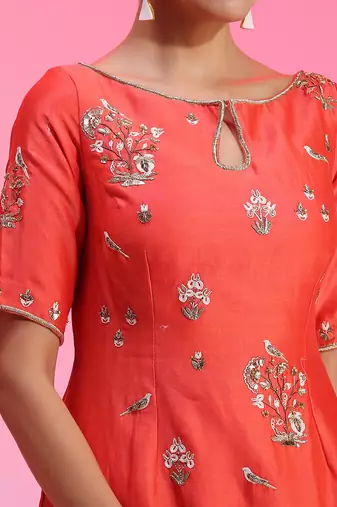 Zardozi Muquaish Coral Sharara Set