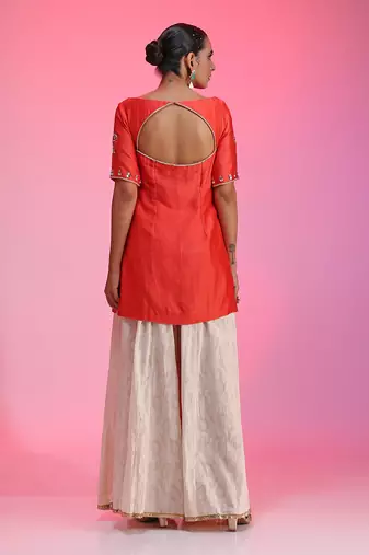 Zardozi Muquaish Coral Sharara Set