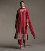 Maroon Embroidered Kurta With Pant And Dupatta by RITU KUMAR