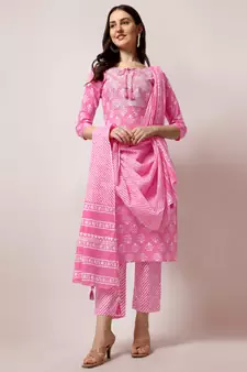 Pink printed cotton salwar